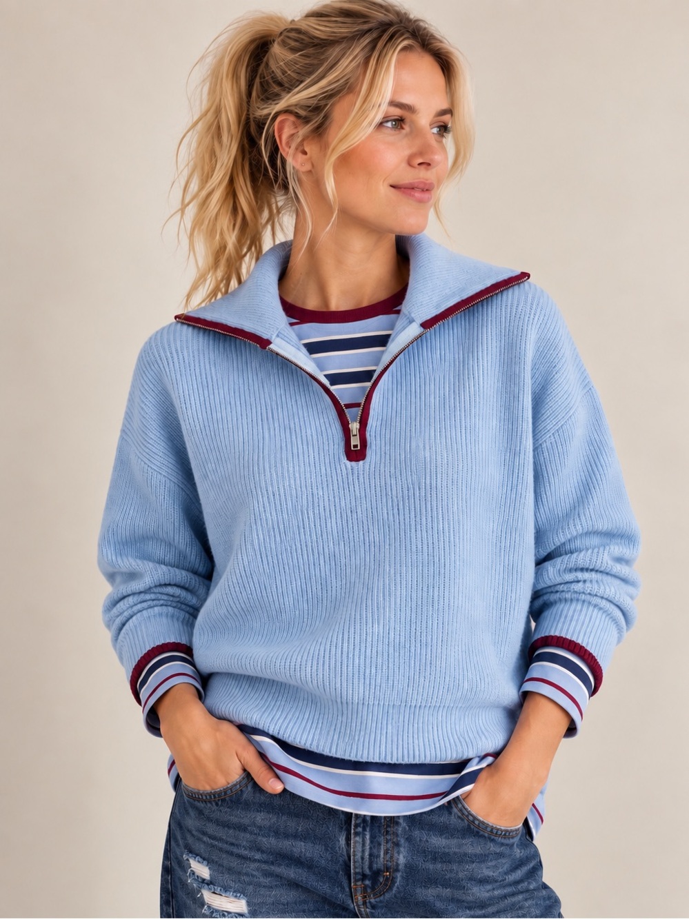 NWT - Cider Viscose Blend Funnel Zip Neck Pullover